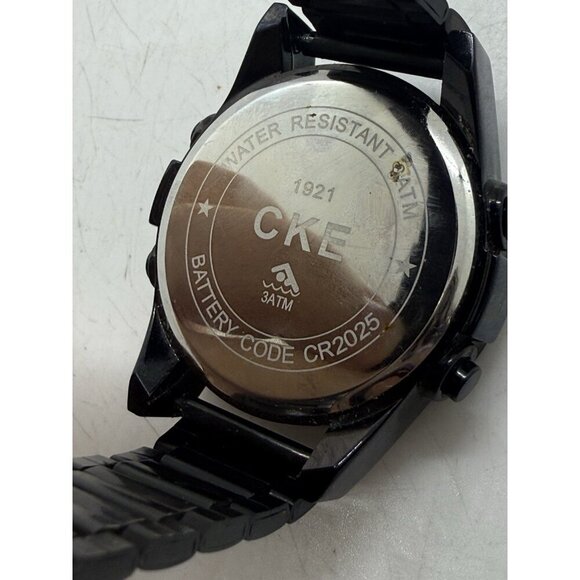 CKE Round Watch 1921 Men's 44mm All Black LCD Digital Quartz Alarm WR 3ATM - Picture 2 of 7